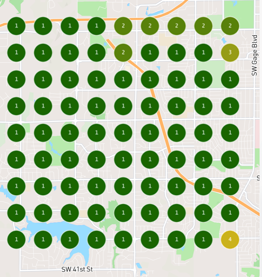 Local Rank Tracker geogrid for the keyword Deck Design showing Top-3 rankings across a client's market